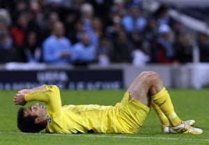 Villarreal's Rossi reacts during their Champions League Group A soccer match against Manchester City in Manchester